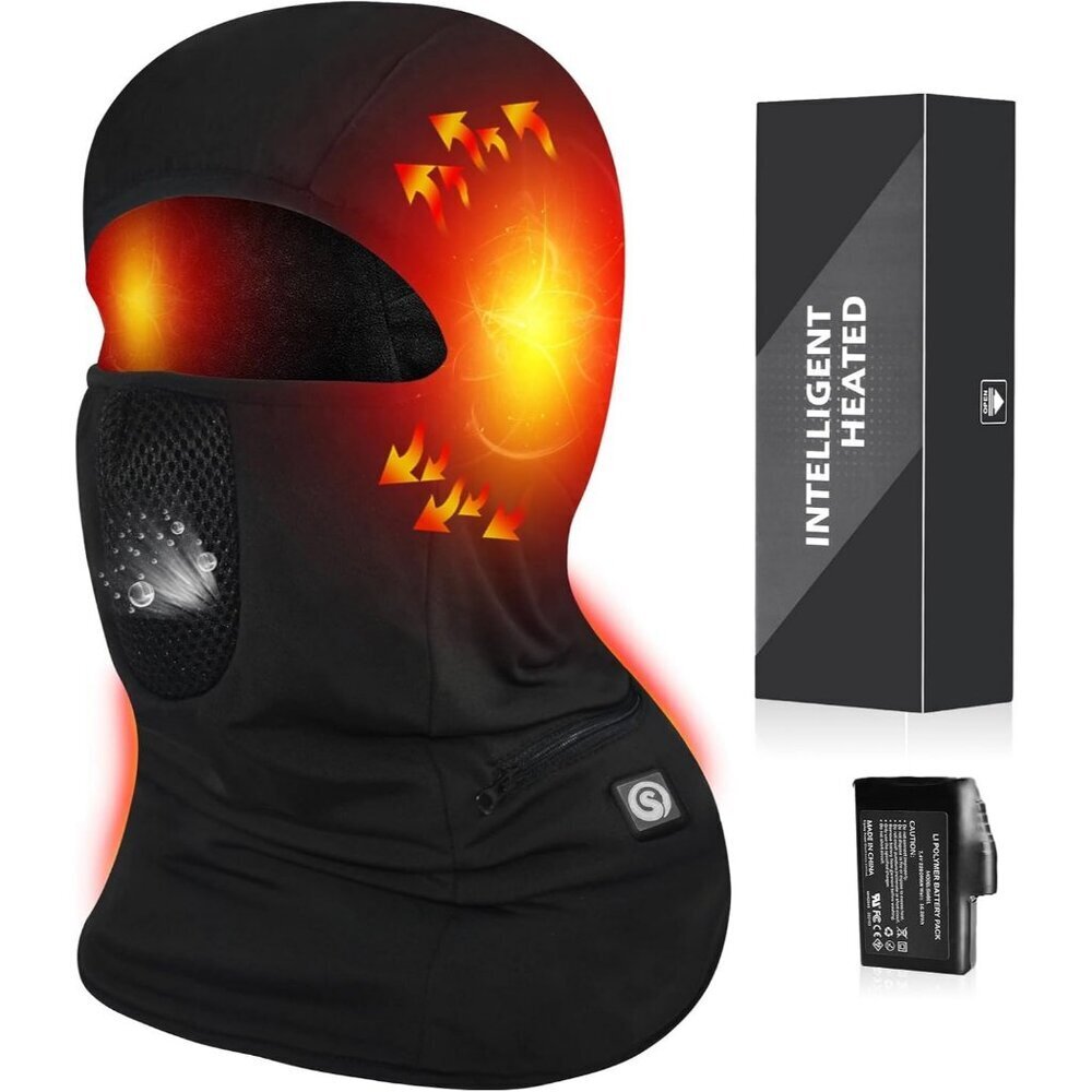 Men Black Day Wolf Heated Ski Mask Balaclava Smart Winter Face Mask Unisex
